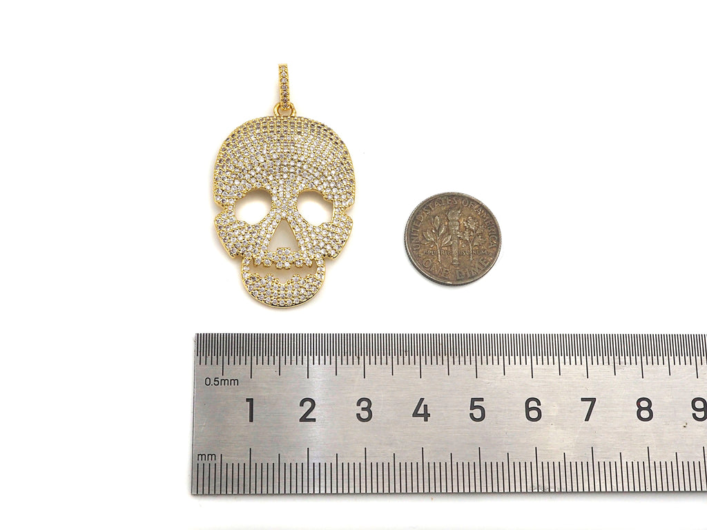CZ Micro Pave Skull Shape Pendant/Charm,Cubic Zirconia Charm, Necklace Bracelet Charm Pendant,26x40mm, Sku#F1370