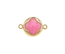 Load image into Gallery viewer, Gold Filled Pink Enamel Clover On Round Coin Shape Connector, 14K Gold Filled Clover Links, Necklace Bracelet Connector, 10x15mm, Sku#CP31