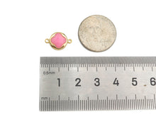 Load image into Gallery viewer, Gold Filled Pink Enamel Clover On Round Coin Shape Connector, 14K Gold Filled Clover Links, Necklace Bracelet Connector, 10x15mm, Sku#CP31