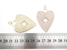 Load image into Gallery viewer, CZ Micro Pave Heart Pendant/Focal with Hollow out Star, Cubic Zirconia Large Heart Pendant Charm,48x33mm,sku#F519
