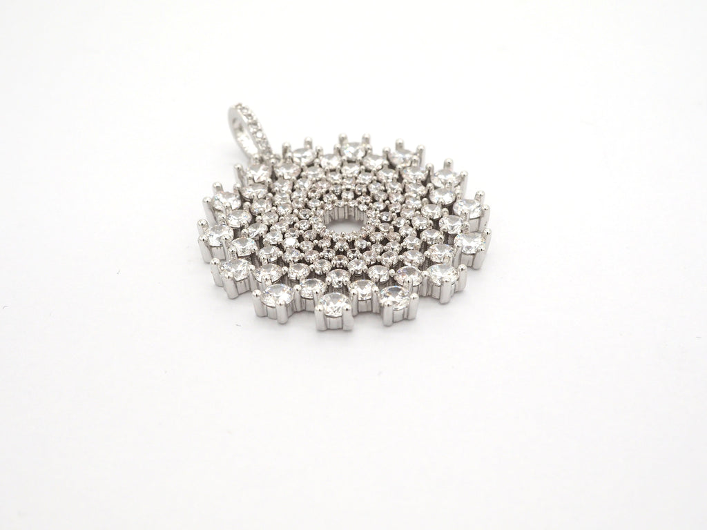 40mm Large CZ Micro Pave Shiny Radial Flower Pendant/Charm, Cubic Zirconia Paved Charm, Filigree Necklace Bracelet Charm Pendant,sku#F506