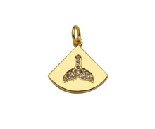 Load image into Gallery viewer, Gold Filled CZ Micro Pave Shark Tail On Fan Shape Pendant, 14K Gold Filled Charm, Necklace Bracelet Charm Pendant,15x14mm,Sku#CP32