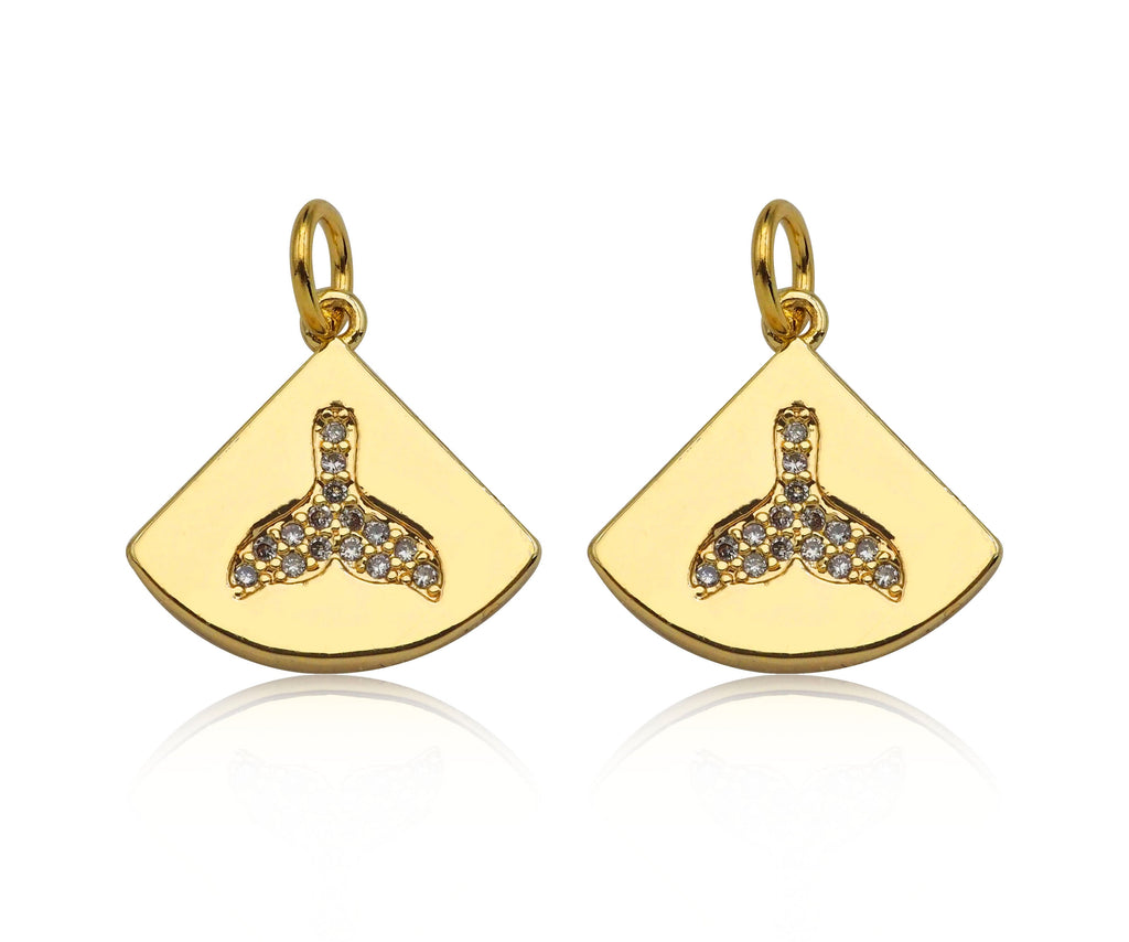 Gold Filled CZ Micro Pave Shark Tail On Fan Shape Pendant, 14K Gold Filled Charm, Necklace Bracelet Charm Pendant,15x14mm,Sku#CP32