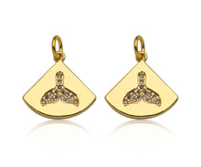 Load image into Gallery viewer, Gold Filled CZ Micro Pave Shark Tail On Fan Shape Pendant, 14K Gold Filled Charm, Necklace Bracelet Charm Pendant,15x14mm,Sku#CP32