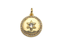 Load image into Gallery viewer, CZ Micro Pave Star On Round Coin Shape Pendant, Gold/Silver Plated Jewelry, Necklace Bracelet Charm Pendant, 14x16mm,sku#F1214