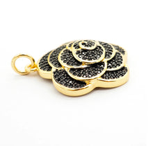 Load image into Gallery viewer, CZ Micro Pave 3D Rose Flower Pendant/Charm,Cubic Zirconia Paved Charm,Green/Fuchsia/Black,23x25mm,sku#F494