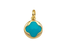 Load image into Gallery viewer, Gold Filled Colorful Clover On Round Shape Pendant, 14K Gold Filled White/Black/Pink/Blue Charm, Necklace Bracelet Charm, 10x12mm, Sku#CP33