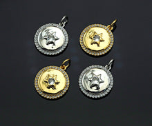 Load image into Gallery viewer, CZ Micro Pave Star On Round Coin Shape Pendant, Gold/Silver Plated Jewelry, Necklace Bracelet Charm Pendant, 14x16mm,sku#F1214