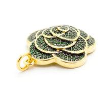 Load image into Gallery viewer, CZ Micro Pave 3D Rose Flower Pendant/Charm,Cubic Zirconia Paved Charm,Green/Fuchsia/Black,23x25mm,sku#F494