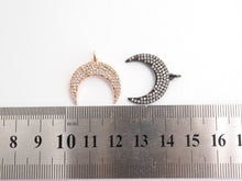 Load image into Gallery viewer, CZ Micro Pave Crescent Moon Pendant, CZ Pave Horn Findings, Micro Paved Horn Pendant, 20mm,sku#F550