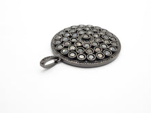 Load image into Gallery viewer, 40mm Large CZ Micro Pave Filigree Round Disc Pendant, Cubic Zirconia Rose Gold/Silver/Black Focal Pendant, sku#F545