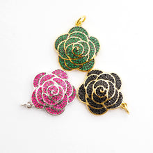 Load image into Gallery viewer, CZ Micro Pave 3D Rose Flower Pendant/Charm,Cubic Zirconia Paved Charm,Green/Fuchsia/Black,23x25mm,sku#F494