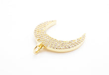 Load image into Gallery viewer, CZ Micro Pave Crescent Moon Pendant, CZ Pave Horn Findings, Micro Paved Horn Pendant, 20mm,sku#F550