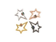 Load image into Gallery viewer, Baguette CZ Micro pave Star Shape Clasp, CZ Pave Clasp, Gold/Silver/Rose Gold/Gunmetal Carabiner Clasp, 20x27mm, sku#H213