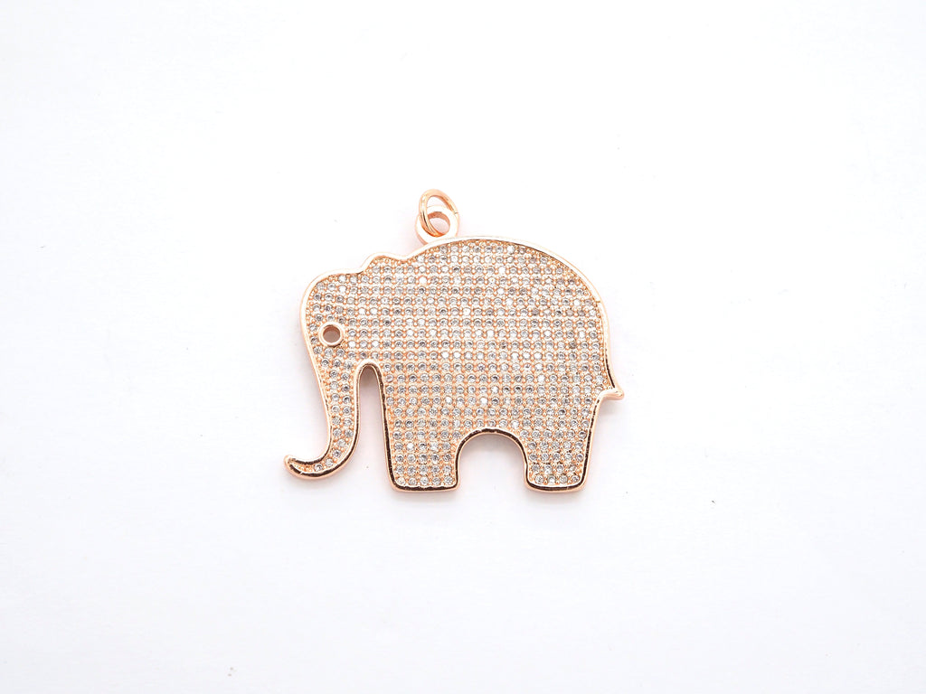 CZ Micro Pave Large Elephant Pendant/Focal,Cubic Zirconia Paved Charm, Necklace Bracelet Charm Pendant, 32x35mm, sku#F520