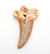 Load image into Gallery viewer, CZ Micro Pave Horn With Heart Pendant/Charm,Cubic Zirconia Paved Charm, Necklace Bracelet Charm Pendant, 22x37mm,sku#F513