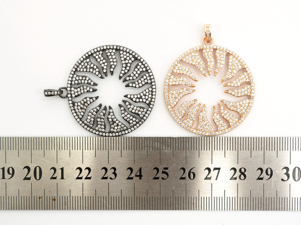 CZ Micro Pave Hollow out Floral Flower Flame Pendant/Charm, Cubic Zirconia Pendant Charm,35x38mm,sku#F495