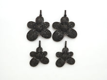 Load image into Gallery viewer, Black CZ Pave On Black Micro Pave Flower Charm Beads, Cubic Zirconia Paved Flower Charm,28x29/36x37mm, sku#F542