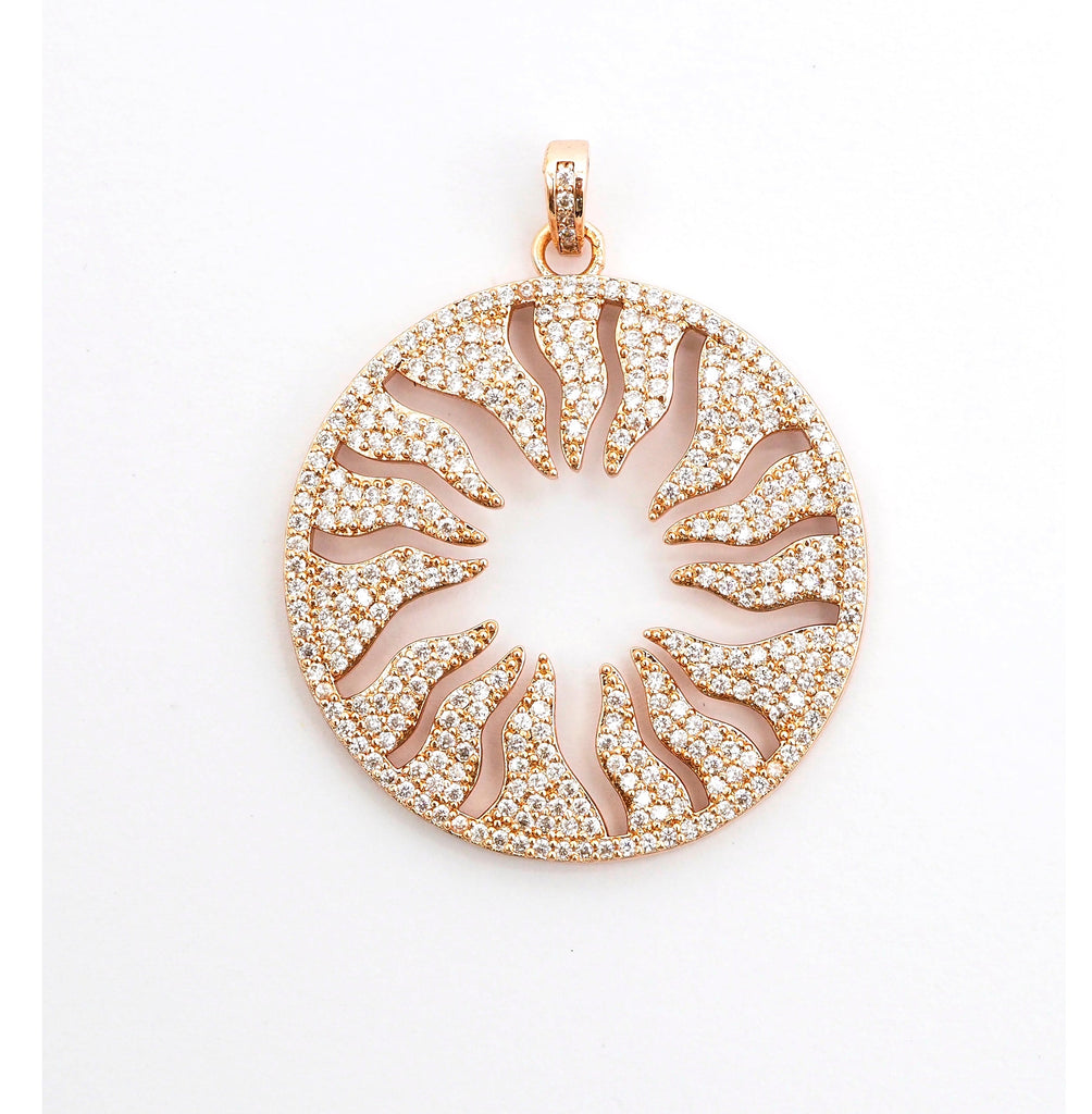 CZ Micro Pave Hollow out Floral Flower Flame Pendant/Charm, Cubic Zirconia Pendant Charm,35x38mm,sku#F495