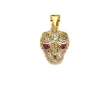Load image into Gallery viewer, CZ Micro Pave Leopard Head With Fuchsia Eye Pendant, Gold/Silver Plated Jewelry, Panther Charm Pendant, 10x13mm,sku#F1216