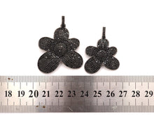 Load image into Gallery viewer, Black CZ Pave On Black Micro Pave Flower Charm Beads, Cubic Zirconia Paved Flower Charm,28x29/36x37mm, sku#F542