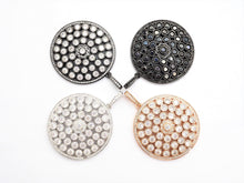 Load image into Gallery viewer, 40mm Large CZ Micro Pave Filigree Round Disc Pendant, Cubic Zirconia Rose Gold/Silver/Black Focal Pendant, sku#F545