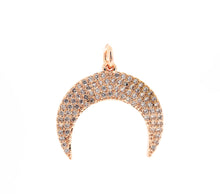 Load image into Gallery viewer, CZ Micro Pave Crescent Moon Pendant, CZ Pave Horn Findings, Micro Paved Horn Pendant, 20mm,sku#F550
