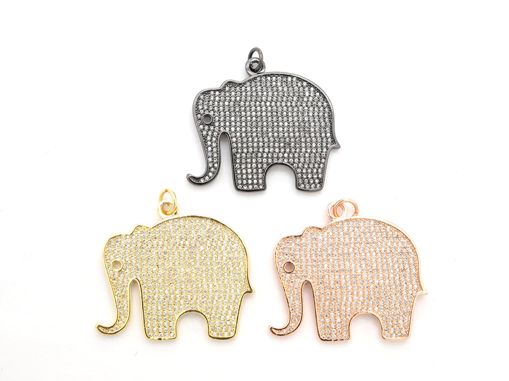 CZ Micro Pave Large Elephant Pendant/Focal,Cubic Zirconia Paved Charm, Necklace Bracelet Charm Pendant, 32x35mm, sku#F520