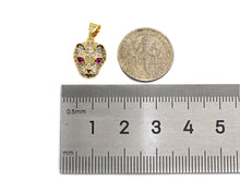 Load image into Gallery viewer, CZ Micro Pave Leopard Head With Fuchsia Eye Pendant, Gold/Silver Plated Jewelry, Panther Charm Pendant, 10x13mm,sku#F1216