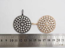 Load image into Gallery viewer, 40mm Large CZ Micro Pave Filigree Round Disc Pendant, Cubic Zirconia Rose Gold/Silver/Black Focal Pendant, sku#F545