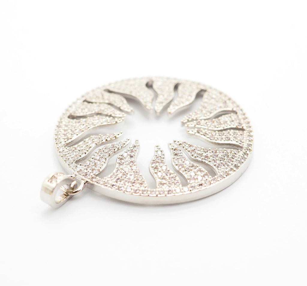CZ Micro Pave Hollow out Floral Flower Flame Pendant/Charm, Cubic Zirconia Pendant Charm,35x38mm,sku#F495
