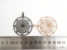 Load image into Gallery viewer, 40mm Large CZ Micro Pave Hollow out Flower Round Disc Pendant, Cubic Zirconia Rose Gold/Gold/Silver/Black Focal Pendant, 46x43mm, F546C