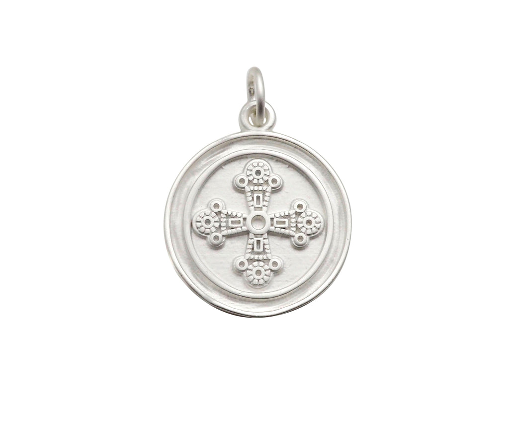 CZ Micro Pave Matte Gold Black Silver Cross Flower Coin Pendant/Charm,Y456