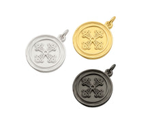 Load image into Gallery viewer, CZ Micro Pave Matte Gold Black Silver Cross Flower Coin Pendant/Charm,Y456