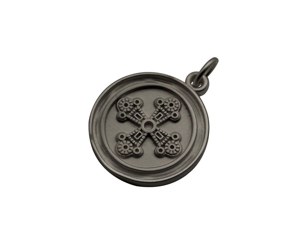 CZ Micro Pave Matte Gold Black Silver Cross Flower Coin Pendant/Charm,Y456