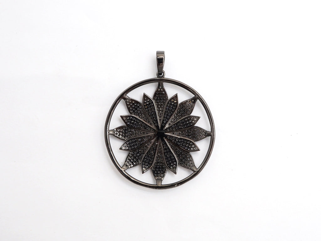 40mm Large CZ Micro Pave Hollow out Flower Round Disc Pendant, Cubic Zirconia Rose Gold/Gold/Silver/Black Focal Pendant, 46x43mm, F546C