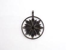 Load image into Gallery viewer, 40mm Large CZ Micro Pave Hollow out Flower Round Disc Pendant, Cubic Zirconia Rose Gold/Gold/Silver/Black Focal Pendant, 46x43mm, F546C