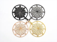 Load image into Gallery viewer, 40mm Large CZ Micro Pave Hollow out Flower Round Disc Pendant, Cubic Zirconia Rose Gold/Gold/Silver/Black Focal Pendant, 46x43mm, F546C