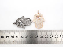 Load image into Gallery viewer, CZ Micro Pave Hamsa Hand with Heart Pendant, Cubic Zirconia Large Hamsa hand Pendant, Gold/Silver/Black/Rose Gold 27x35mm,SKU#F521