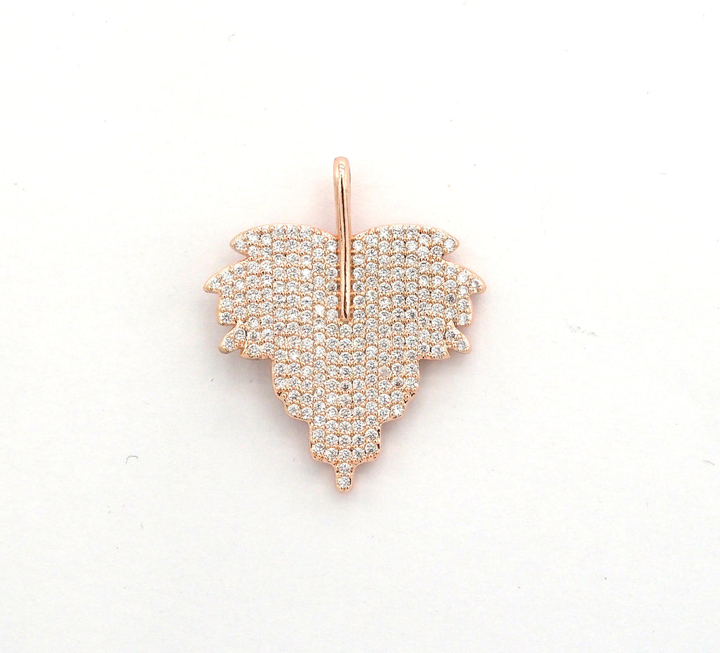 CZ Clear Micro Pave Leaf Charm Pendant, Leaf Shaped Pave Pendant, Gold/Rose Gold/Silver/Gunmetal plated, 31x36mm, Sku#F507