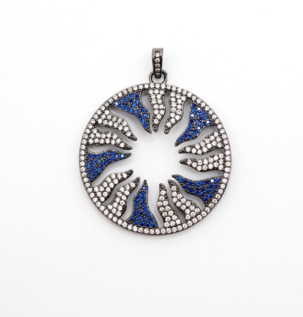 Large CZ Micro Pave Hollow out Flower/Flame Pendant/Charm,Green/Black/Fuchsia/Cobalt Cubic Zirconia Pendant, Black plated, 38mm, sku#F496C