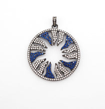 Load image into Gallery viewer, Large CZ Micro Pave Hollow out Flower/Flame Pendant/Charm,Green/Black/Fuchsia/Cobalt Cubic Zirconia Pendant, Black plated, 38mm, sku#F496C