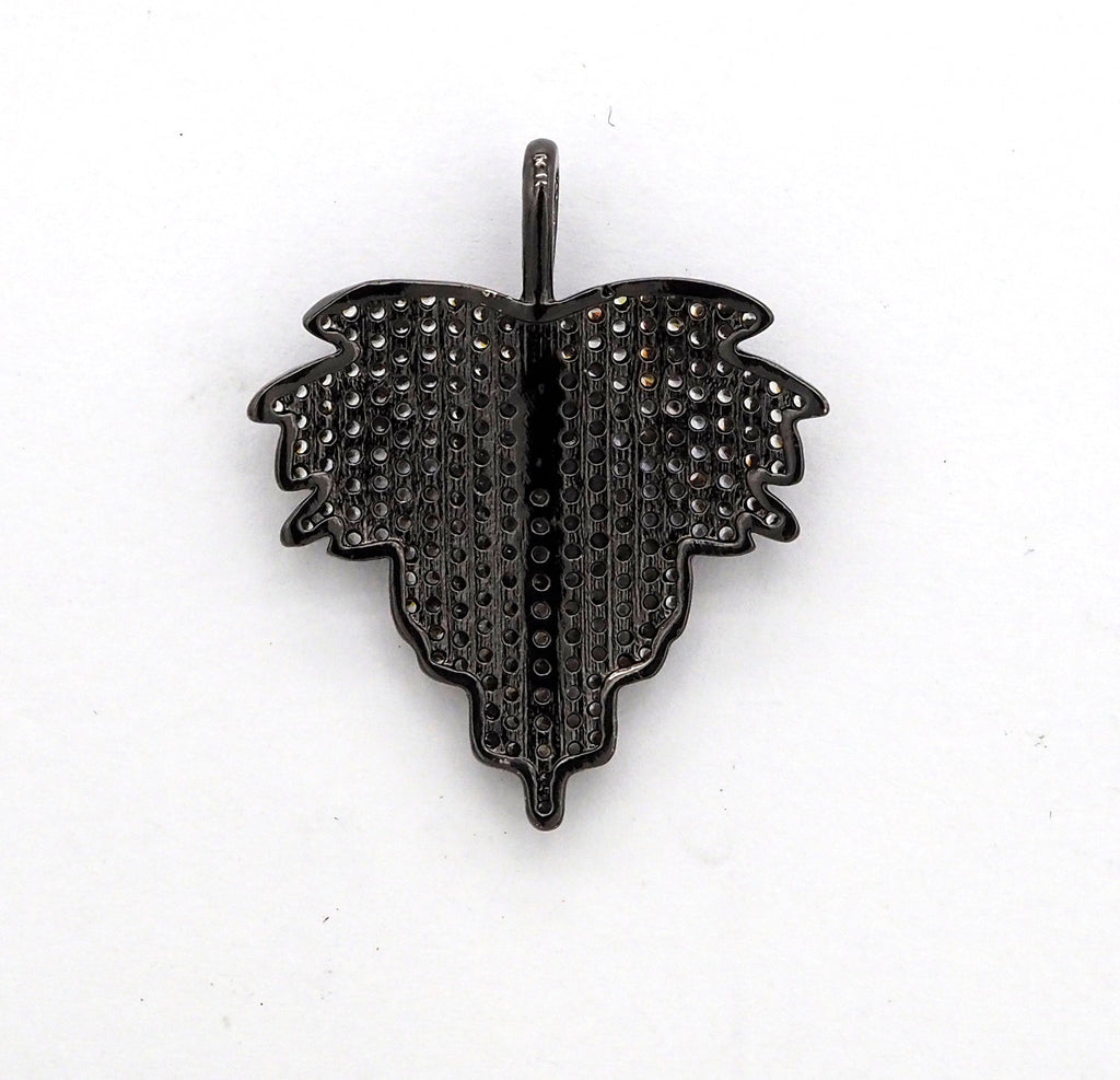 CZ Clear Micro Pave Leaf Charm Pendant, Leaf Shaped Pave Pendant, Gold/Rose Gold/Silver/Gunmetal plated, 31x36mm, Sku#F507