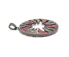 Load image into Gallery viewer, Large CZ Micro Pave Hollow out Flower/Flame Pendant/Charm,Green/Black/Fuchsia/Cobalt Cubic Zirconia Pendant, Black plated, 38mm, sku#F496C