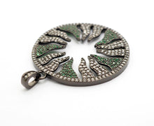 Load image into Gallery viewer, Large CZ Micro Pave Hollow out Flower/Flame Pendant/Charm,Green/Black/Fuchsia/Cobalt Cubic Zirconia Pendant, Black plated, 38mm, sku#F496C