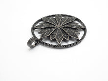 Load image into Gallery viewer, 40mm Large CZ Micro Pave Hollow out Flower Round Disc Pendant, Cubic Zirconia Rose Gold/Gold/Silver/Black Focal Pendant, 46x43mm, F546C