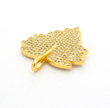 Load image into Gallery viewer, CZ Clear Micro Pave Leaf Charm Pendant, Leaf Shaped Pave Pendant, Gold/Rose Gold/Silver/Gunmetal plated, 31x36mm, Sku#F507