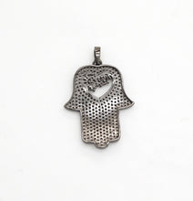 Load image into Gallery viewer, CZ Micro Pave Hamsa Hand with Heart Pendant, Cubic Zirconia Large Hamsa hand Pendant, Gold/Silver/Black/Rose Gold 27x35mm,SKU#F521
