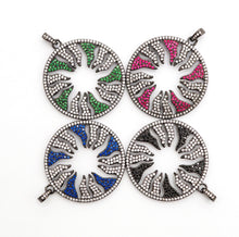 Load image into Gallery viewer, Large CZ Micro Pave Hollow out Flower/Flame Pendant/Charm,Green/Black/Fuchsia/Cobalt Cubic Zirconia Pendant, Black plated, 38mm, sku#F496C