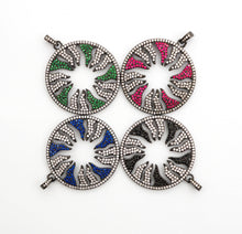 Load image into Gallery viewer, Large CZ Micro Pave Hollow out Flower/Flame Pendant/Charm,Green/Black/Fuchsia/Cobalt Cubic Zirconia Pendant, Black plated, 38mm, sku#F496C